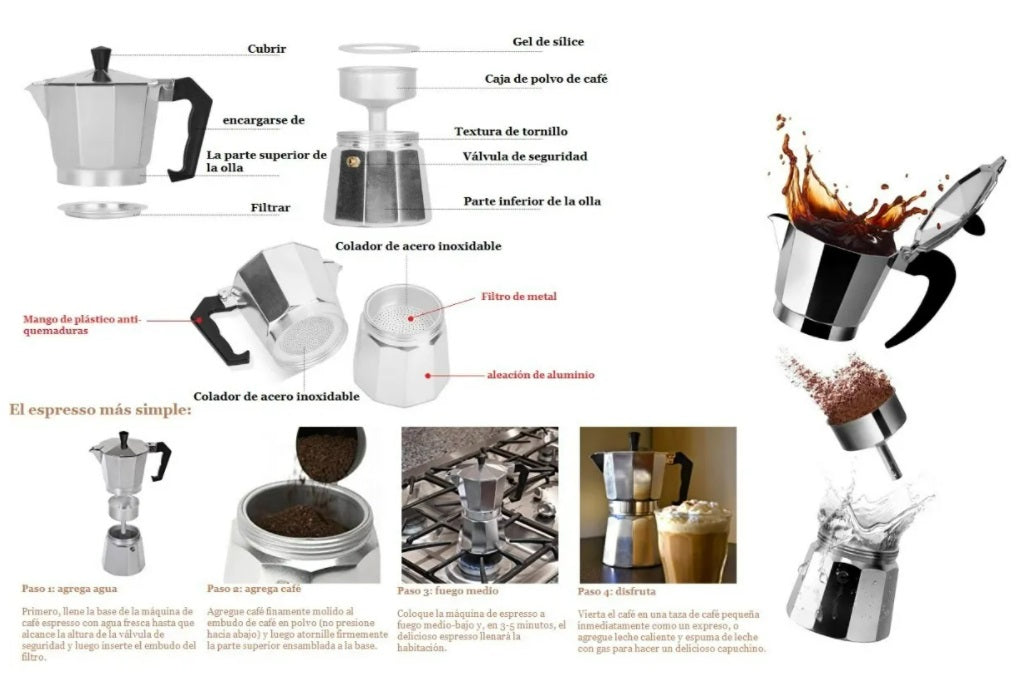Cafetera Tradicional Italiana Aluminio Espresso 6 Tazas