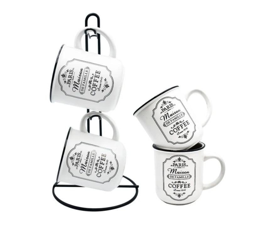 Juego De 4 Tazas Vintage Para Café Cerámica 300 ml (CAFÉ_SIN_NOMBRE)